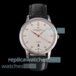 Swiss Replica V4 Vacheron Constantin Patrimony White Dial SS Leather Strap Watch 